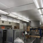 A well-lit school kitchen