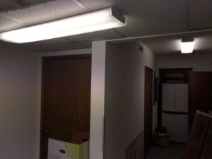 Hallway lighting before being upgraded to LED